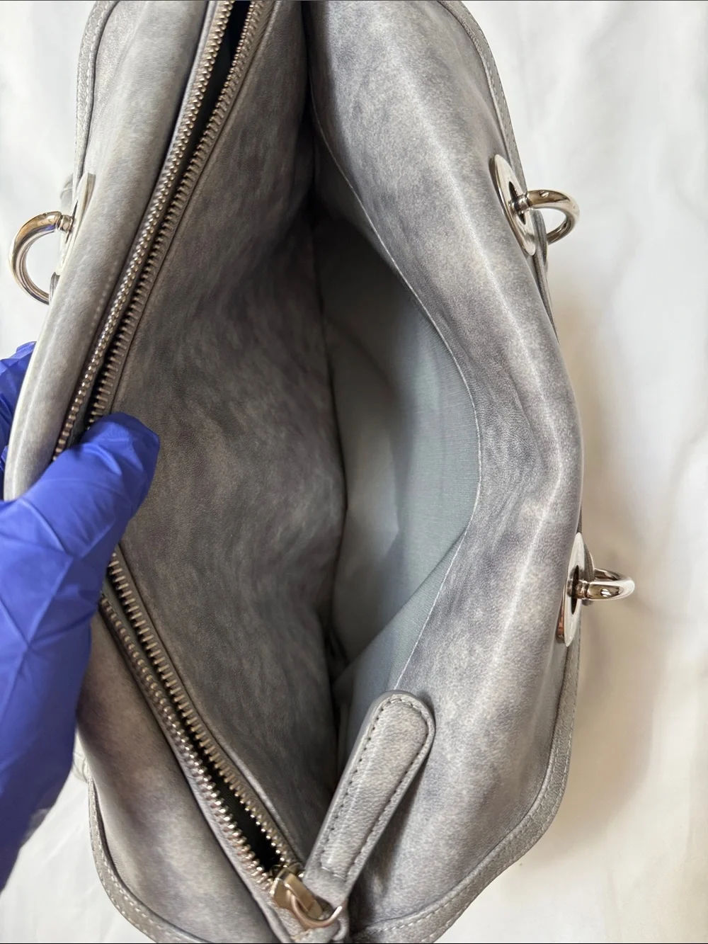 Dior Grey Quilted Top-Handle Satchel with Silver Hardware